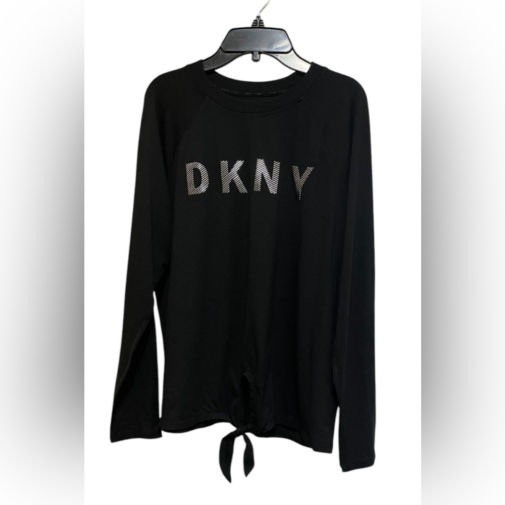 DKNY SPORTS TOP SILVER COLOR PRINTED-LOGO LONG SLEEVE MOORING BLACK COLOR SIZE S - Picture 2 of 13